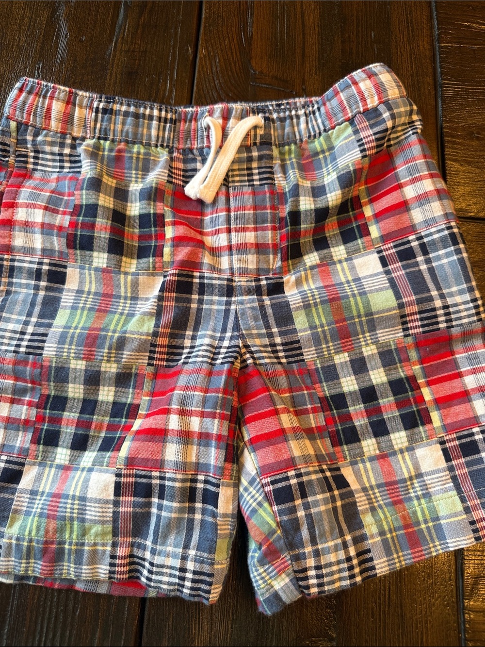 Janie and Jack Plaid Drawstring Shorts - Red, Navy & Green